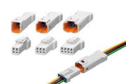 Various types of connectors, cables, and electrical switches.
