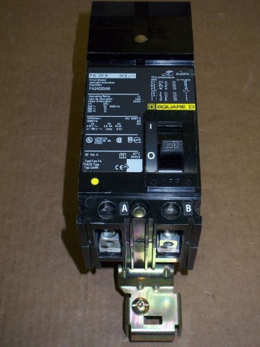 Square d fa 2 pole 20 amp 480v fa24020ab circuit breaker black label fa24020 for sale