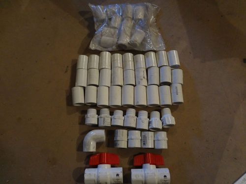 Lot of (51) 3/4&#034; sch 40 pvc - (2) ball valve (37) slip couplings (7) male adpter for sale