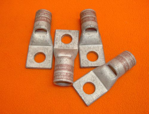 Set of 4 Burndy Hylug YA-L Copper Compression Terminals for 500 MCM Wire with Brown Die and CU Material
