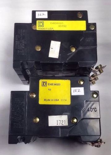 Ehb34020 square d type ehb 4 circuit breaker 3 pole 20amp 480v perfect condition for sale