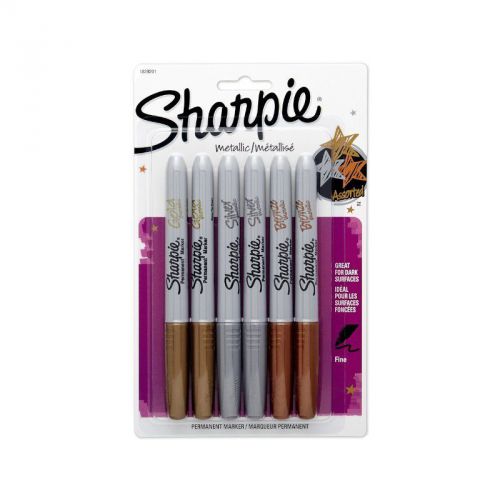 Pack of 6 Sharpie Metallic Fine Point Permanent Markers in Assorted Colors (182920).