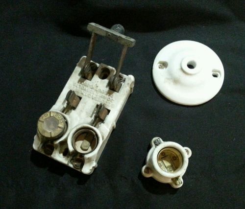 Antique 3 piece lot of porcelain ge circuit breaker knife switch light plate for sale