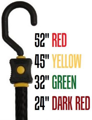 Triple Strength Bungee Cord Rope Tie-Down with Highland Rotating Hook, available in lengths of 52&#034;, 48&#034;, 32&#034;, and 24&#034;.