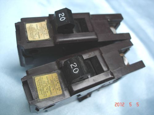 Two NA120 Breakers, American made by Federal Pacific/FPE, single pole, rated at 20A and 120V.