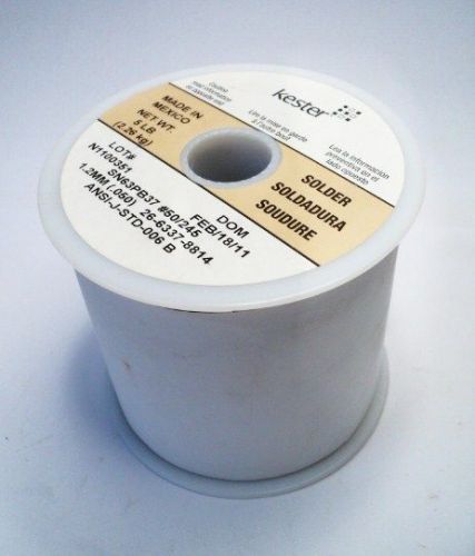 Lot of 10 spools of 5lbs 1.2mm Kester Solder Wire with SN63 and PB37 composition and #50/245 designation.