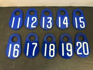 Double-Sided Plastic Livestock Tag with Numbering #11-#20 in Original Blue Vintage Design