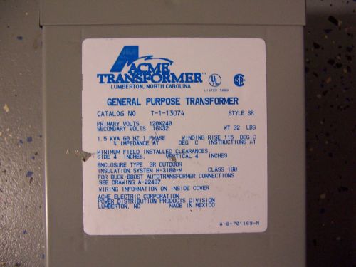 ACME T-1-13074 Buck Boost Auto Transformer 1.5 KVA, 240/480 V to 120/240 V.