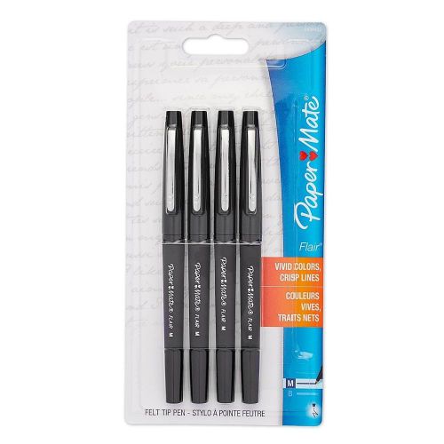 Paper Mate Flair Felt-Tip Medium Point Pens, Black 4 ea (Pack of 3)
