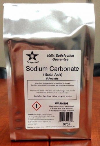 A 25-pound package of Sodium Carbonate also known as Soda Ash or Washing Soda, divided into five 5-pound bags.