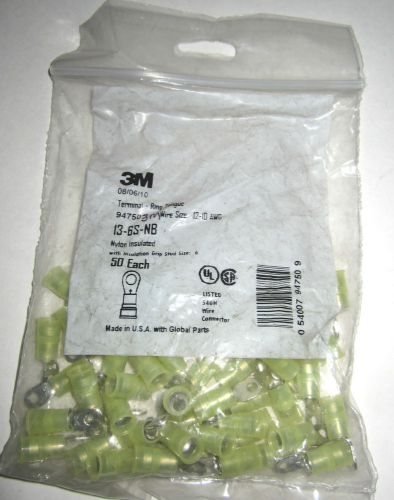 3M 94750 Yellow Nylon Insulated Ring Terminal - Pack of 50, Stud Size #6, 12-10 AWG