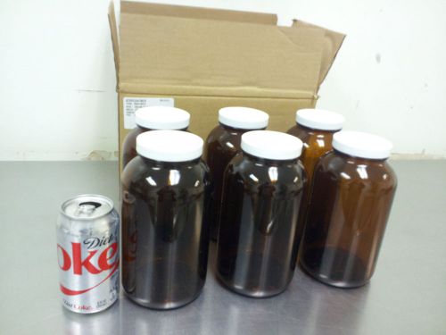 6 Pieces of 32 oz Quart Amber Glass Bottle/Jar with 1250cc Capacity and 70/400 Lid with Foam Liner Included