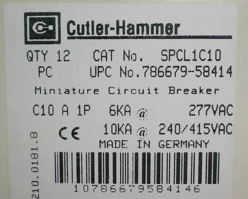 10 Amp Mini Circuit Breaker - CUTLER HAMMER SPCL1C10