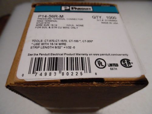 Panduit p14-56r-m ring terminal connector 18  14 awg 5/16&#034; stud size nib 1000 for sale
