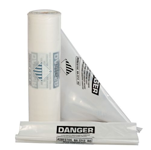 660090 6 mil clear disposable bag liners w/ asbestos warning 33in x 50in for sale
