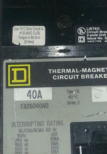 Square D FA26040AB Circuit Breaker 40 Amp
