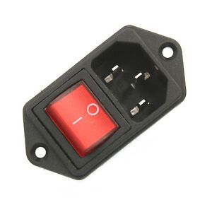 Power cord inlet socket receptacle with ON-OFF red light rocker&#039;switch 250V 10A
