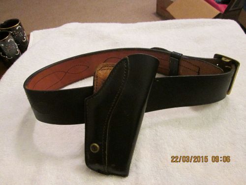 Vintage service manufacturer service duty belt and holster black leather 357 mag for sale
