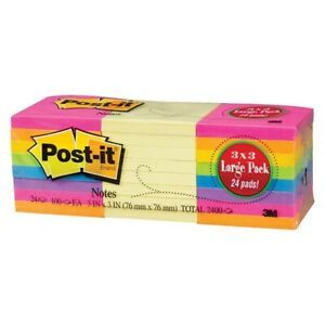 Post-It Self-Stick Notes, Assorted Colors, 24 Count