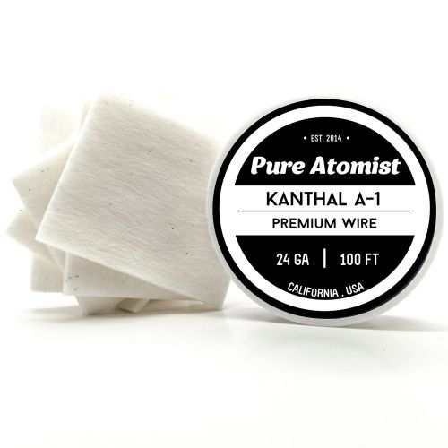 20 Kanthal & Japanese Cotton Pads - 100ft of 24 Gauge AWG A1 Round Wire (0.51mm) 24g