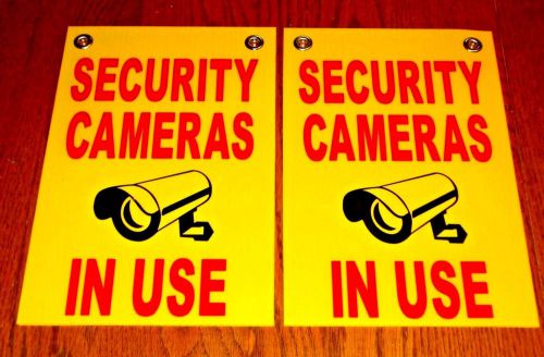 (2) 8&#034;x12&#034; Surveillance Signs with Grommets - For Security Cameras in Use (new) - Red/Blue/Yellow
