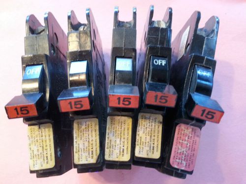 Lot of (5) NC Type FPE 15 Amp Thin Circuit Breakers from Federal Pacific Electric