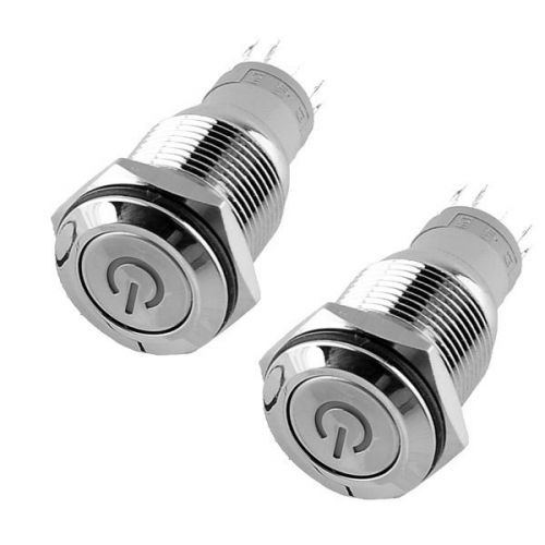 Waterproof Self-Latching Push Button Switch with 2 Red LEDs - Ideal for Use in Cars and Boats, with a 16mm Diameter.