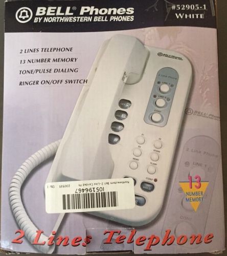 White Northwestern Bell Corded Office Phone with 2 Lines - Model 52905-1.