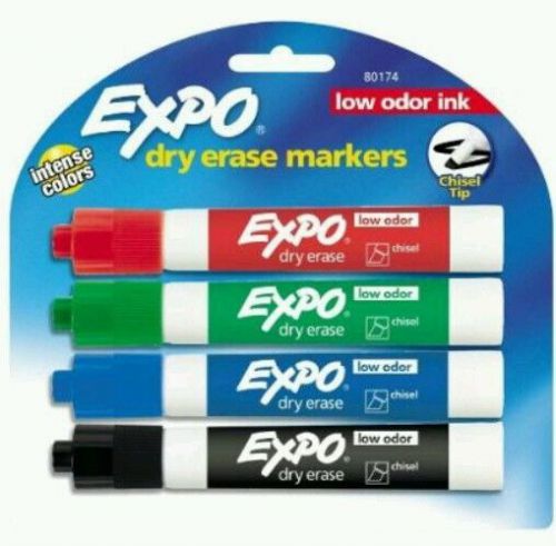 4 Expo Low Odor Chisel Tip Dry Erase Markers in Assorted Colors