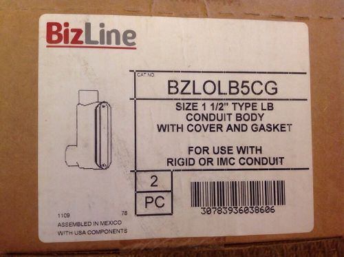LOT OF 2) BIZLINE BZLOLB5CG 1 1/2&#034; CONDUIT BODY W COVER AND GASKET/TYPE LB.(523)