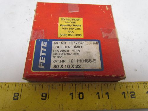 Fette 80x10x22mm Staggered Tooth Side Milling Cutter A80x10N Sp1250 KHSS-E 10B