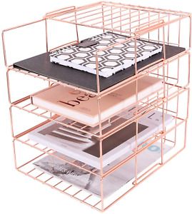 Hosaken Stackable File Tray, 4-Tier Desk Organizer with Decorative Design