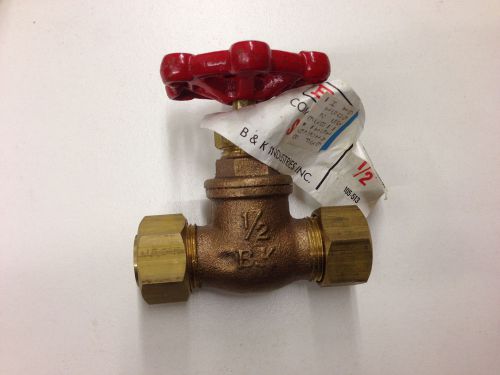 Half-inch brass stop valve with compression fittings - no need for soldering.