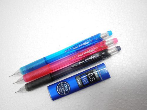 Pentel Ener Gize-X 0.5mm Automatic Pencil in Blue, Pink, and Black with Free Pencil Leads.