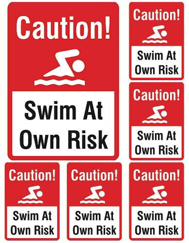 Caution swim at own risk pool pond warning sign 6 pack wall hanging swimming s32 for sale