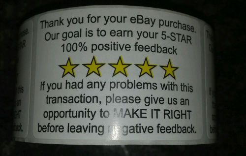 Twenty (20) USA-made label stickers for eBay customer service with a 5-star rating, measuring 1.75 inches by 2 inches.