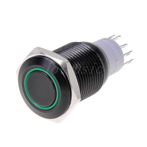 Black Metal Latching Push Button Switch with 16mm Green LED Angel Eye