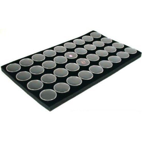 36 Foam-Inserted Black Gem Jars by FindingKing for Gemstone Storage and Display Tray