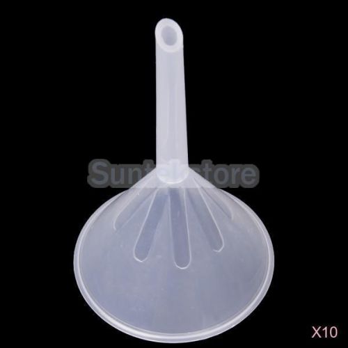 Funnel Kit - Set of 10 Plastic Funnels with a Mouth Diameter of 75mm Ideal for Use in Kitchens, Labs, Garages, Cars and for Pouring Liquids and Oils.