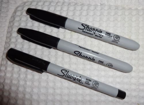 New Set of 3 Permanent Markers by SHARPIE - Includes 1 Ultra Fine Point and 2 Fine Point - Color: BLACK