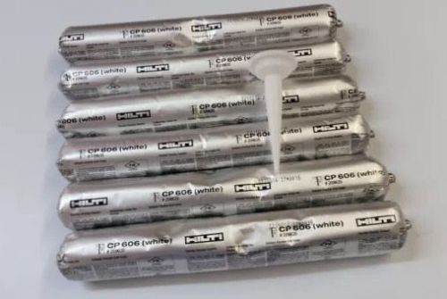 A set of 12 HILTI CP606 fire stop sealant sausage tubes in white color.