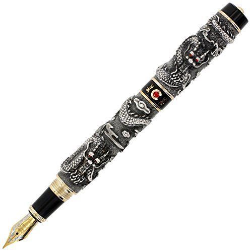 The Gray Medium JinHao Deluxe Classic Fountain Pen featuring Chinese Dragon and Pearl