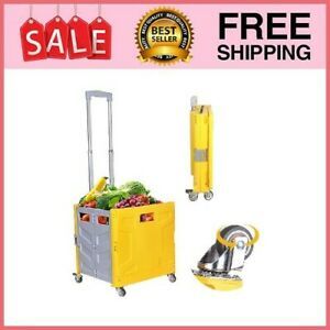 Yellow/Grey Foldable Utility Cart with 360*4 Swivel Wheels - Portable Rolling Crate