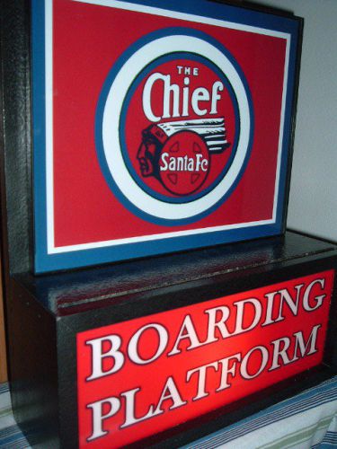 Lighted Sign for Man Caves Featuring Santa Fe Chief Railroad Train Station Advertising