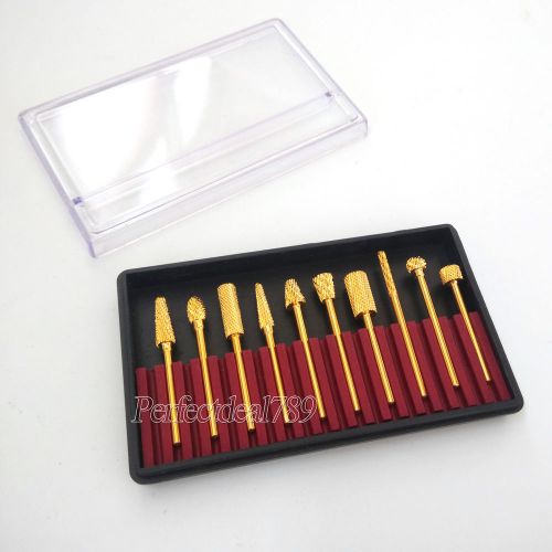 A+ Dental Laboratory Toolset of 10 Gold-Plated Tungsten Steel Burs Drills with a 2.35MM Shank Size