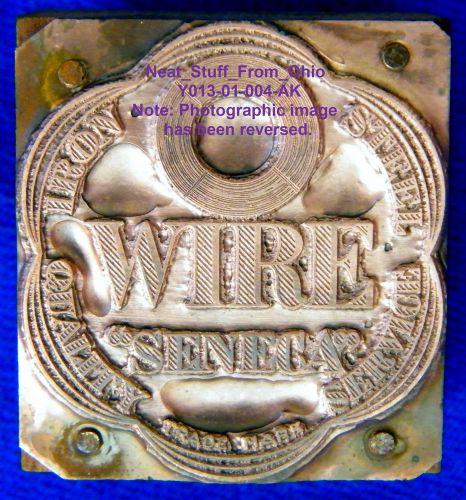 ?-> seneca wire &amp; mfg co. - fostoria, ohio - metal printing block - c1920&#039;s for sale