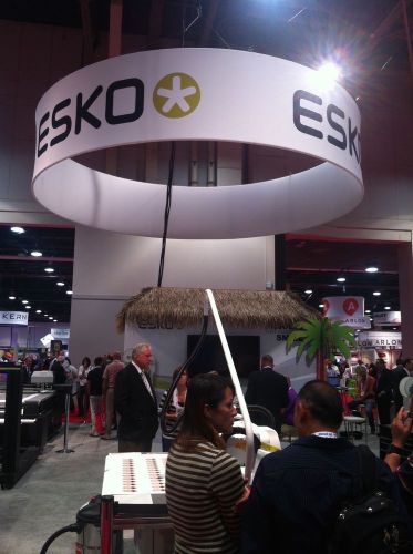 Hanging banner, 15ft round circle x 24 trade show display with custom print for sale
