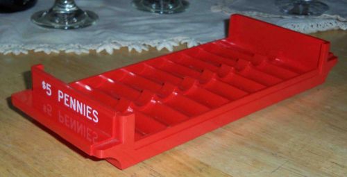 Plastic coin roll tray holder 10 penney rolls $5 red color banking equipment for sale