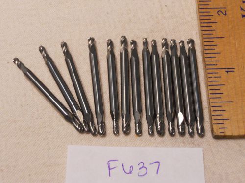 F637 - 13 Piece Set of New USA Made Double End, Ball 4-Flute Carbide End Mills with 1/8