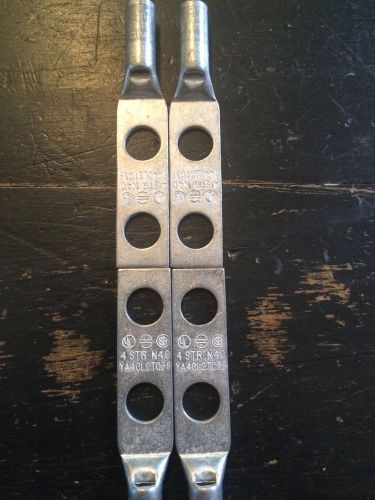 Lot of 4 BURNDY #4 Awg Lugs with 2 holes, standard barrel, 3/8